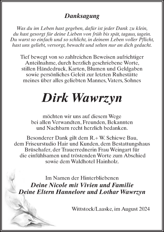 Traueranzeige von Dirk Wawrzyn