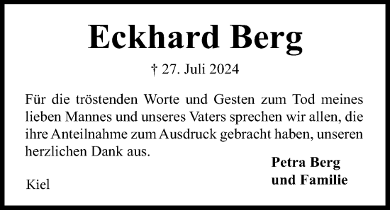 Traueranzeige von Eckhard Berg von Kieler Nachrichten