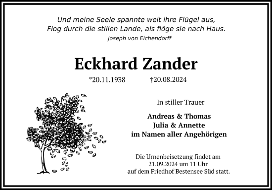 Traueranzeige von Eckhard Zander von Märkischen Allgemeine Zeitung