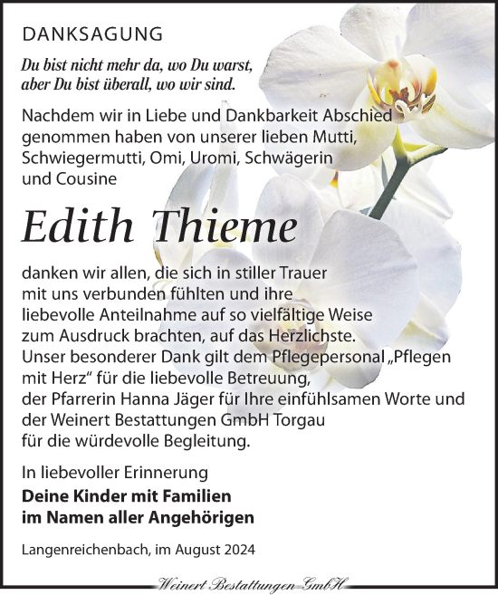 Traueranzeige von Edith Thieme von Torgauer Zeitung