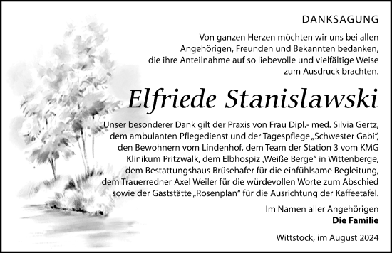 Traueranzeige von Elfriede Stanislawski