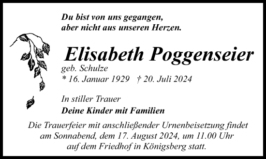 Traueranzeige von Elisabeth Poggenseier von Wochenspiegel