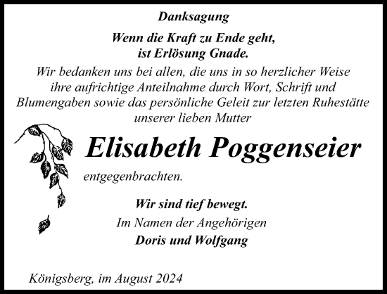 Traueranzeige von Elisabeth Poggenseier von Wochenspiegel