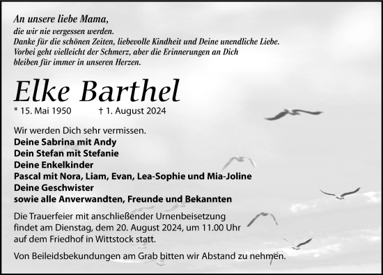 Traueranzeige von Elke Barthel