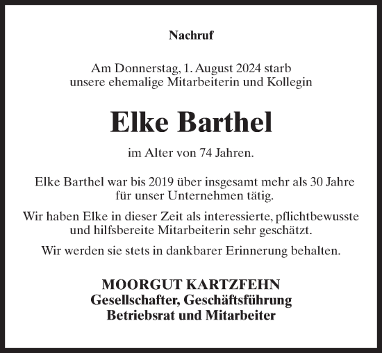 Traueranzeige von Elke Barthel