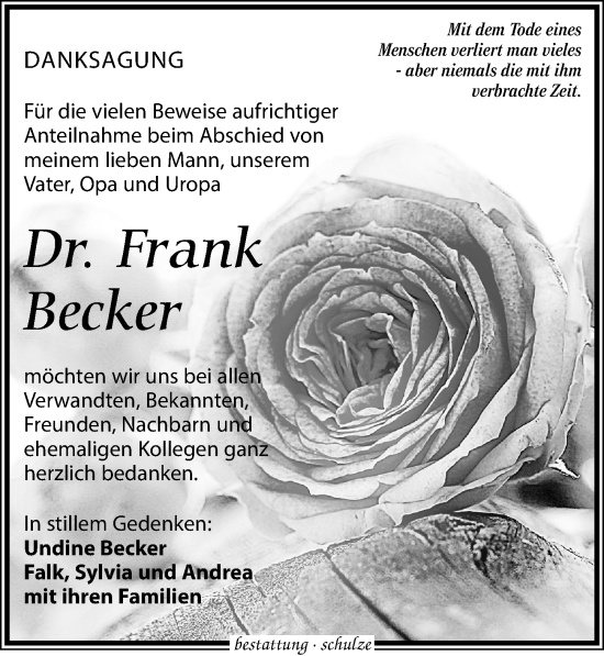 Traueranzeige von Frank Becker von Leipziger Volkszeitung