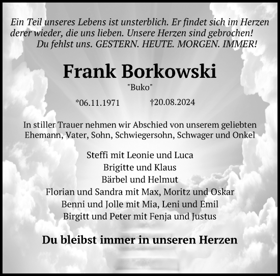 Traueranzeige von Frank Borkowski von Hannoversche Allgemeine Zeitung/Neue Presse