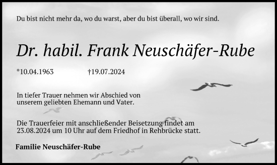 Traueranzeige von Frank Neuschäfer-Rube von Märkischen Allgemeine Zeitung