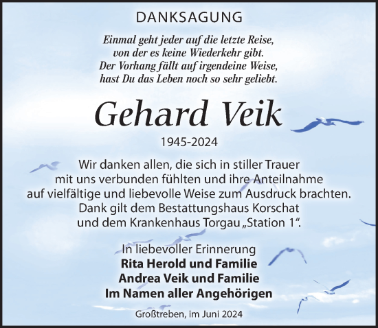Traueranzeige von Gehard Veik von Torgauer Zeitung