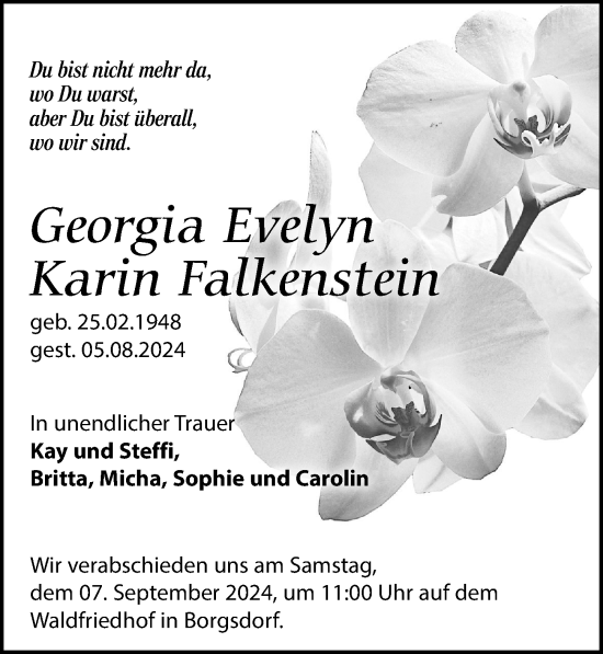 Traueranzeige von Georgia Evelyn Karin Falkenstein von Märkischen Allgemeine Zeitung