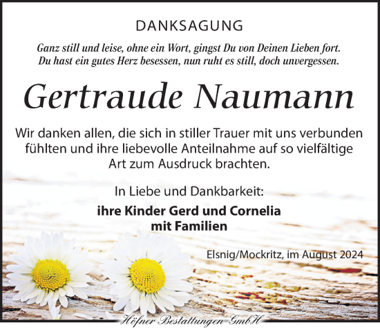Traueranzeige von Gertraude Naumann von Torgauer Zeitung