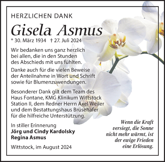 Traueranzeige von Gisela Asmus