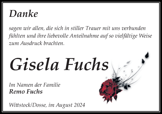 Traueranzeige von Gisela Fuchs von Wochenspiegel