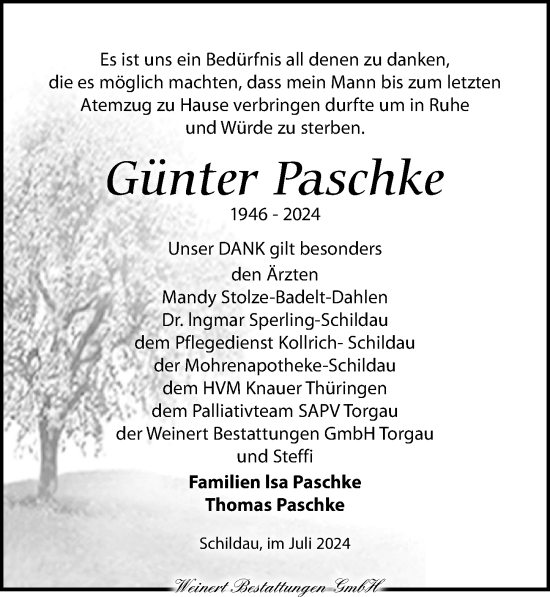 Traueranzeige von Günter Paschke von Torgauer Zeitung