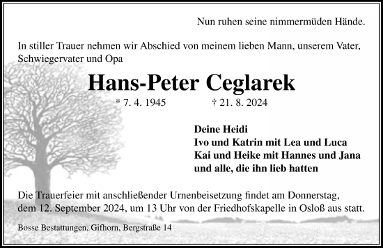 Traueranzeige von Hans-Peter Ceglarek von Aller Zeitung