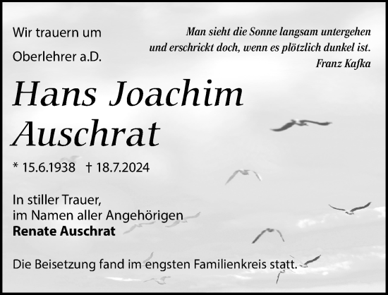 Traueranzeige von Hans Joachim Auschrat von Märkischen Allgemeine Zeitung