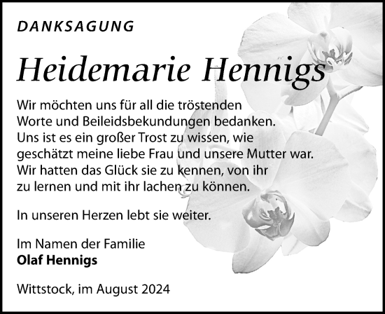 Traueranzeige von Heidemarie Hennigs