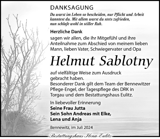 Traueranzeige von Helmut Sablotny von Torgauer Zeitung