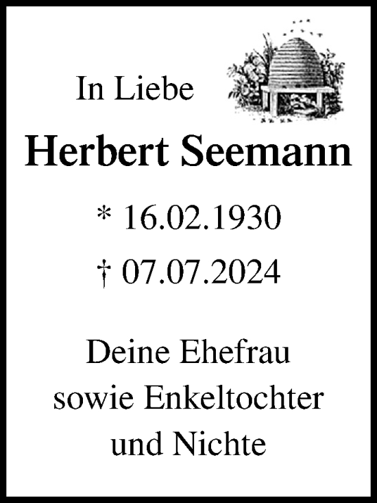 Traueranzeige von Herbert Seemann von Lübecker Nachrichten