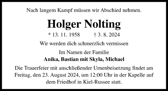 Traueranzeige von Holger Nolting von Kieler Nachrichten