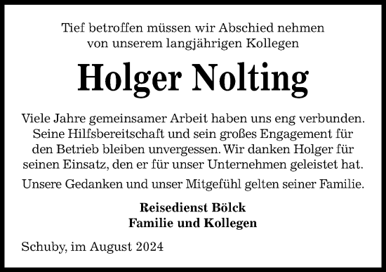 Traueranzeige von Holger Nolting von Kieler Nachrichten