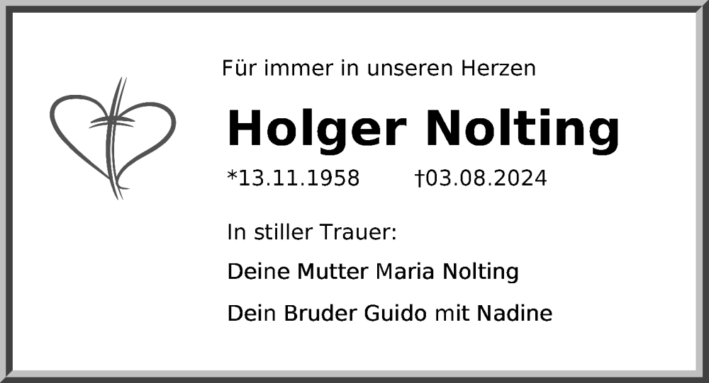  Traueranzeige für Holger Nolting vom 17.08.2024 aus Kieler Nachrichten