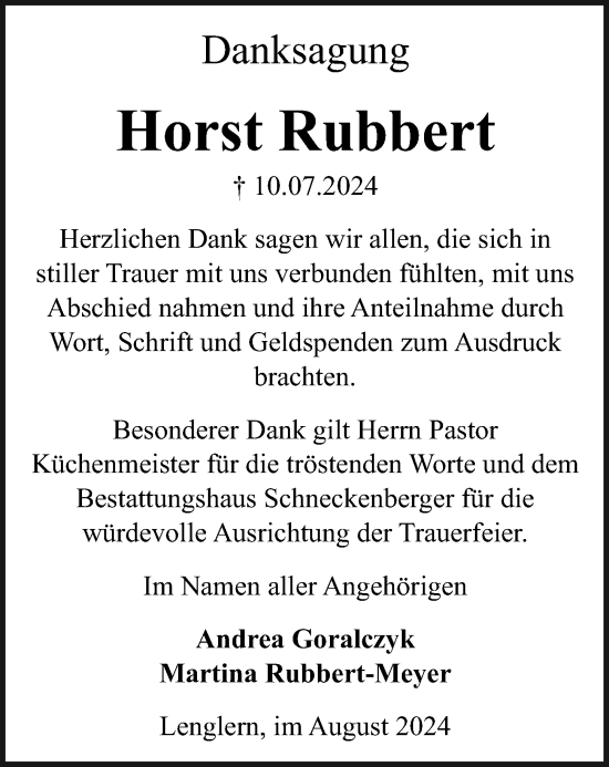 Traueranzeige von Horst Rubbert von Göttinger Tageblatt