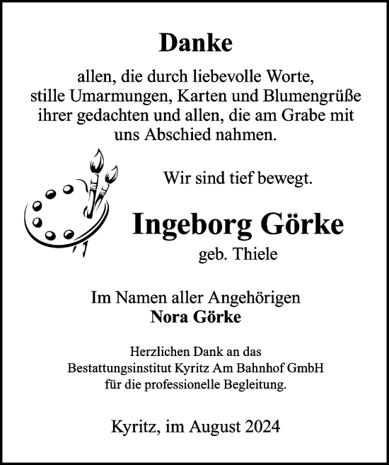 Traueranzeige von Ingeborg Görke von Wochenspiegel