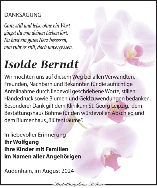 Traueranzeige von Isolde Berndt von Torgauer Zeitung
