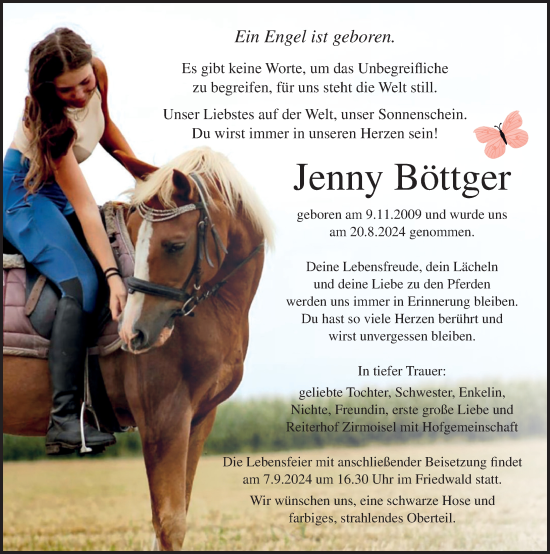 Traueranzeige von Jenny Böttger von Ostsee-Zeitung GmbH