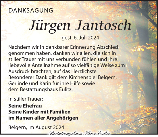 Traueranzeige von Jürgen Jantosch von Torgauer Zeitung