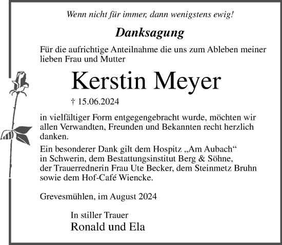 Traueranzeige von Kerstin Meyer von Ostsee-Zeitung GmbH