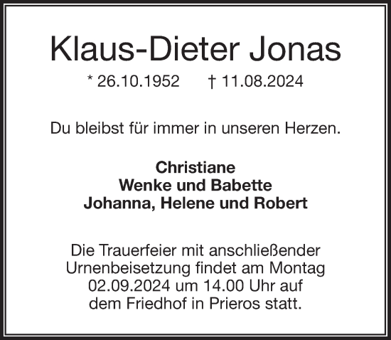 Traueranzeige von Klaus-Dieter Jonas von Märkischen Allgemeine Zeitung