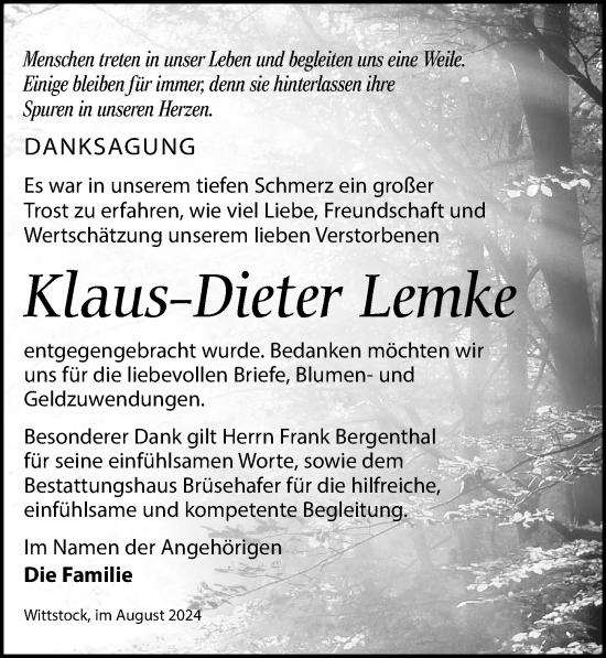 Traueranzeige von Klaus-Dieter Lemke