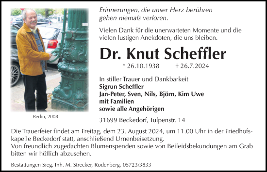 Traueranzeige von Knut Scheffler von Schaumburger Nachrichten