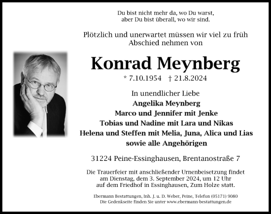 Traueranzeige von Konrad Meynberg von Peiner Allgemeine Zeitung