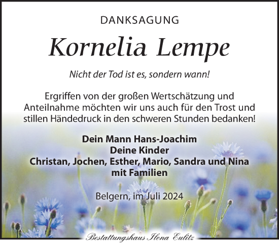 Traueranzeige von Kornelia Lempe von Torgauer Zeitung