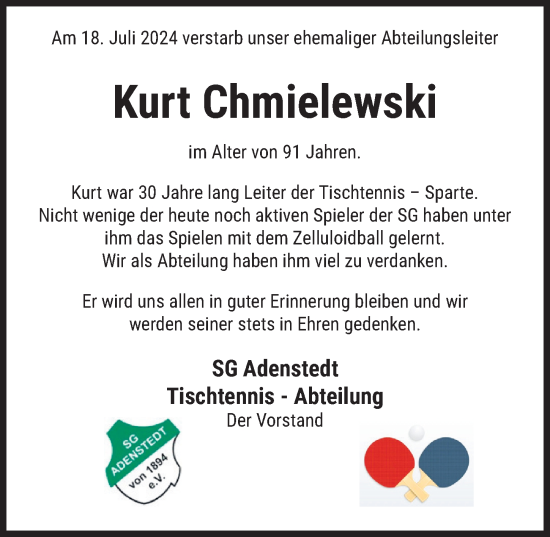 Traueranzeige von Kurt Chmielewski von Peiner Allgemeine Zeitung