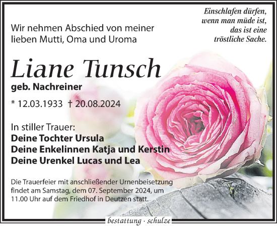 Traueranzeige von Liane Tunsch von Leipziger Volkszeitung