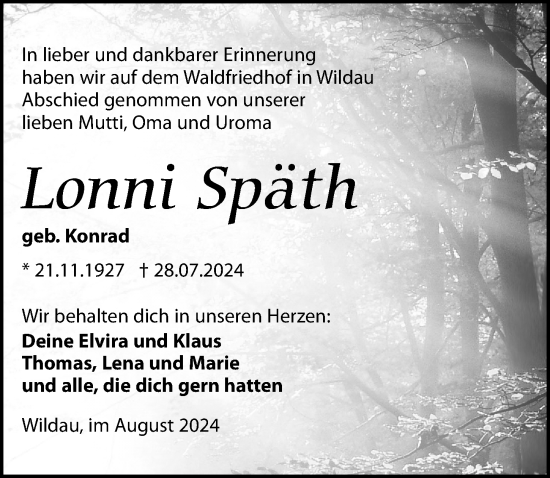 Traueranzeige von Lonni Späth von Märkischen Allgemeine Zeitung