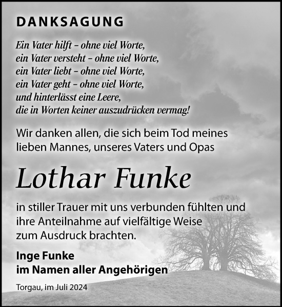 Traueranzeige von Lothar Funke von Torgauer Zeitung