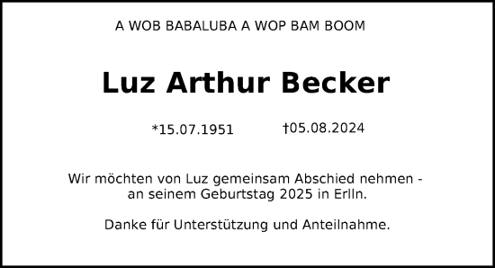 Traueranzeige von Luz Arthur Becker von Leipziger Volkszeitung