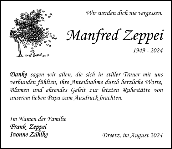 Traueranzeige von Manfred Zeppei