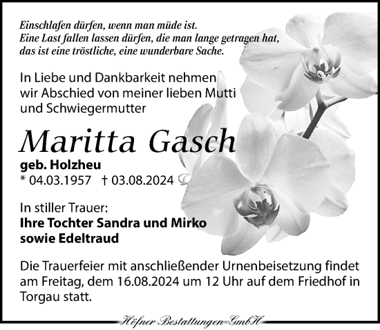 Traueranzeige von Maritta Gasch von Torgauer Zeitung