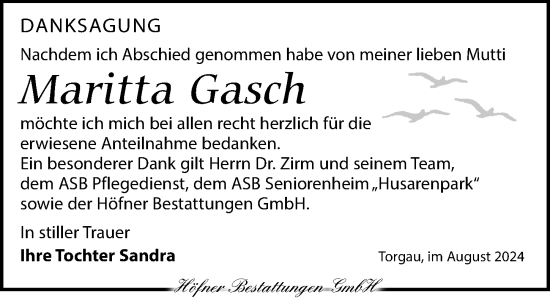 Traueranzeige von Maritta Gasch von Torgauer Zeitung