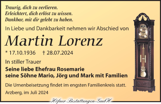 Traueranzeige von Martin Lorenz von Torgauer Zeitung