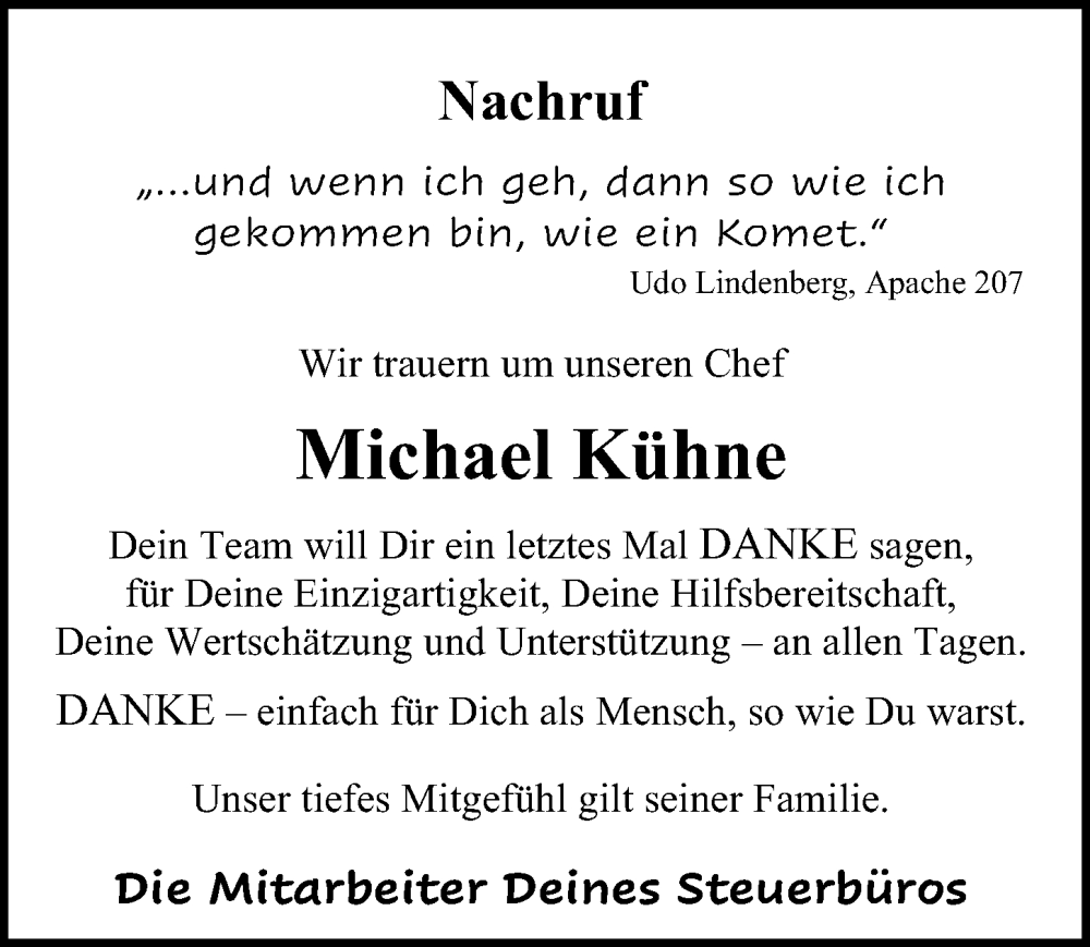  Traueranzeige für Michael Kühne vom 03.08.2024 aus Eichsfelder Tageblatt