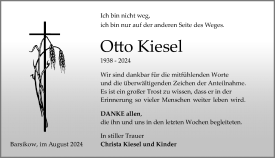 Traueranzeige von Otto Kiesel von Märkischen Allgemeine Zeitung