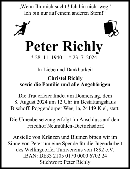 Traueranzeige von Peter Richly von Kieler Nachrichten