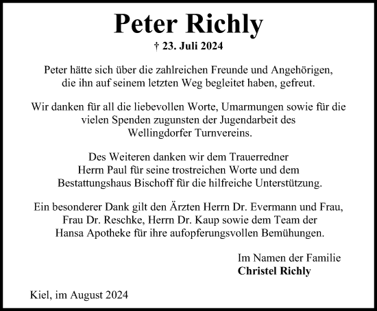 Traueranzeige von Peter Richly von Kieler Nachrichten